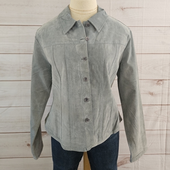 Vintage J Marco Tailored Suede Jacket in Cool Blue Size Large - Picture 2 of 12